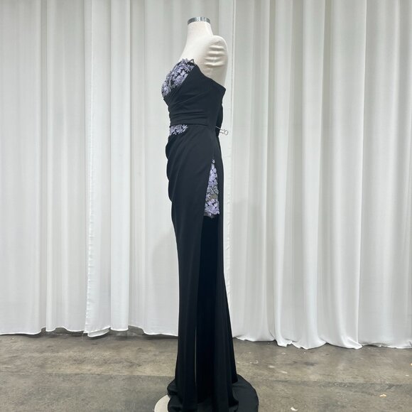 06. Elegant Black Dress with Lavender Floral Embroidery - Picture 3 of 4